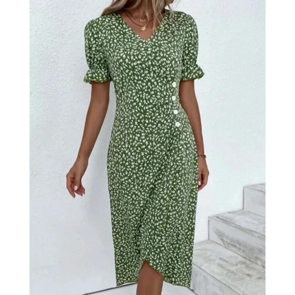 Dagmar | Damen Sommerkleid Wickel Blumen Moderner Stil