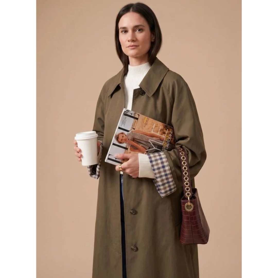 Damaris | Damen Langer Trenchcoat mit Kragen, Knöpfen und Taschen