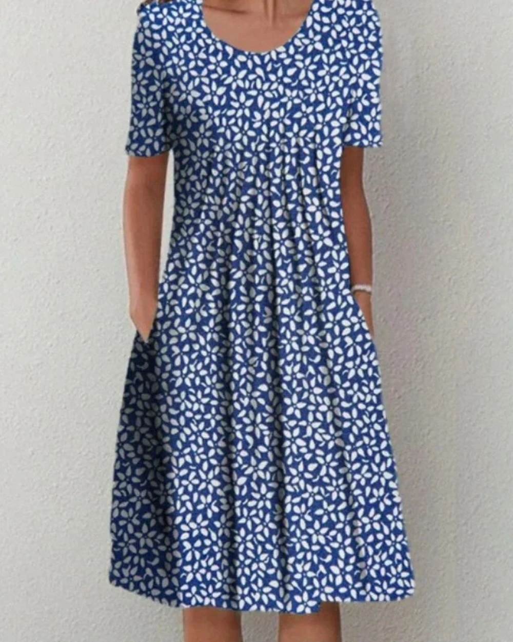 Damen Blumen Sommerkleid Kurzarm mit Taschen | Midi Kleid
