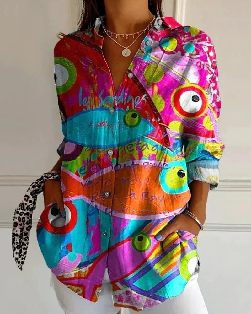 Damen Bluse mit Allover Print | Langarm