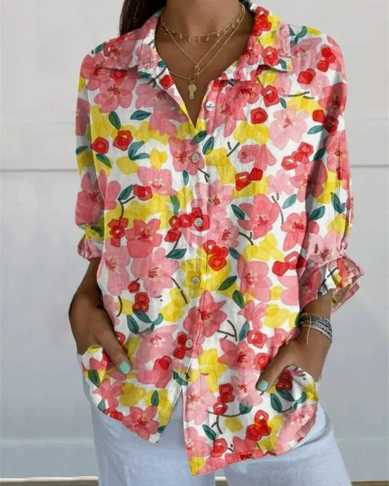 Damen Bluse mit Allover Print | Langarm