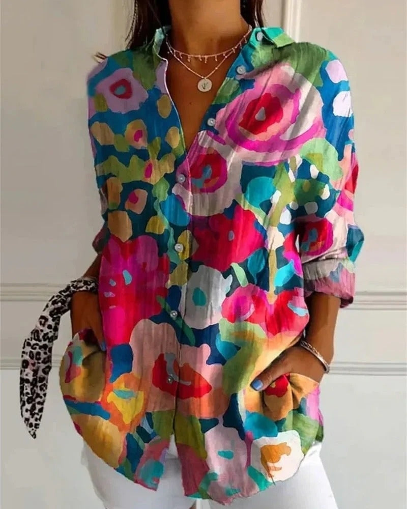 Damen Bluse mit Allover Print | Langarm