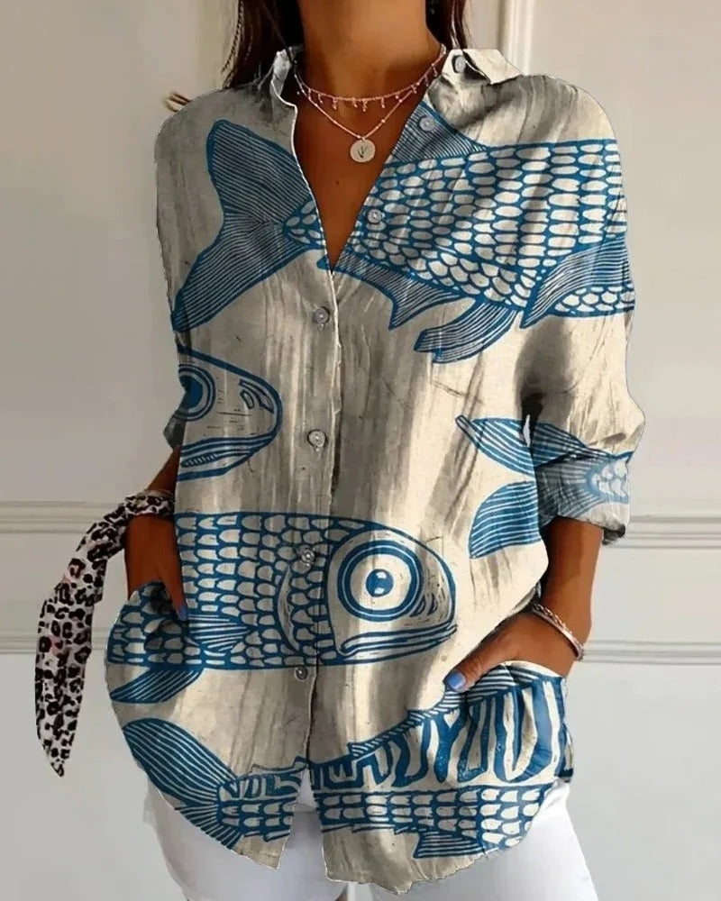 Damen Bluse mit Allover Print | Langarm