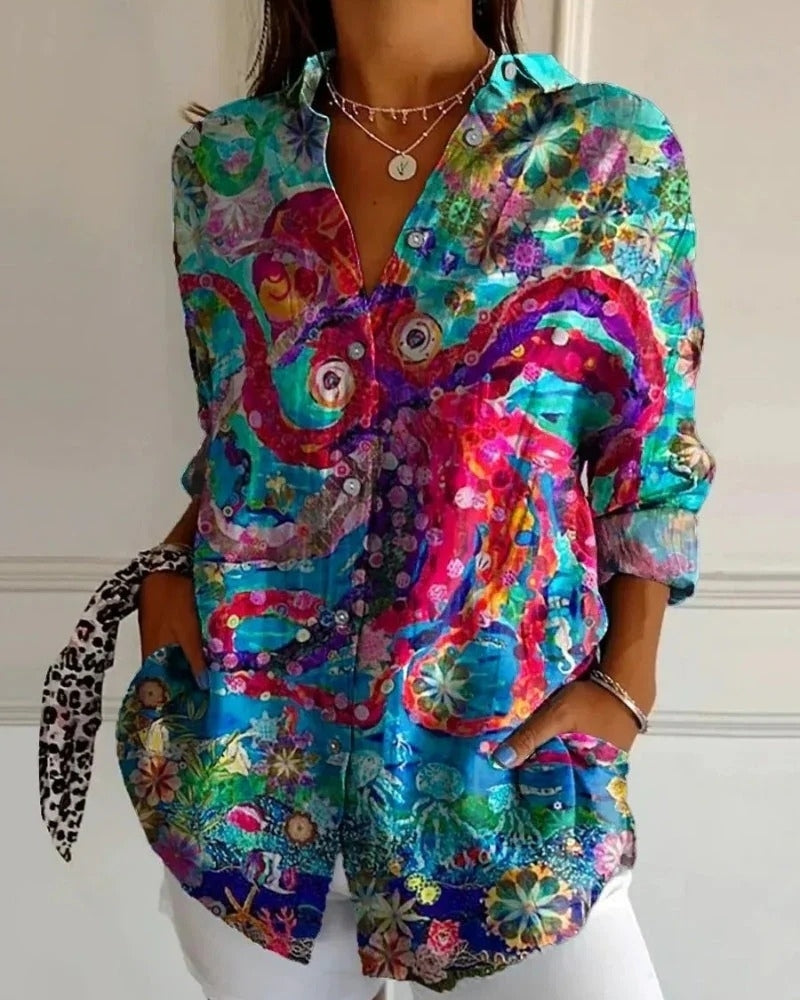 Damen Bluse mit Allover Print | Langarm