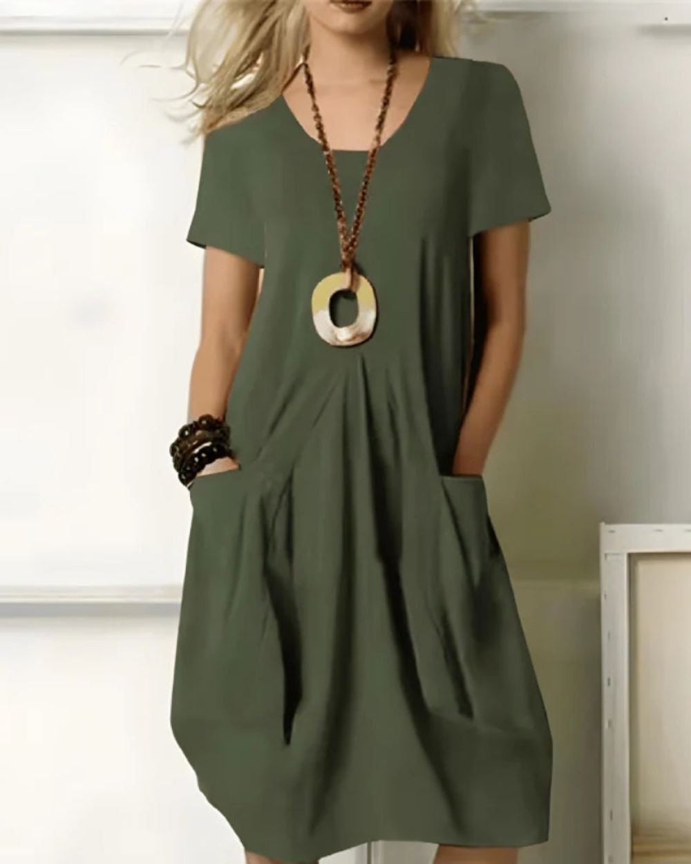 Damen Festliches Sommerkleid mit Taschen | Midi Kleid