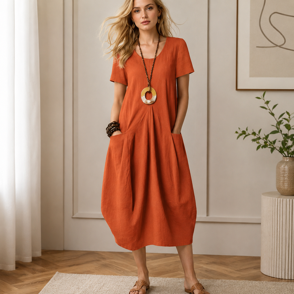 Damen Festliches Sommerkleid mit Taschen | Midi Kleid
