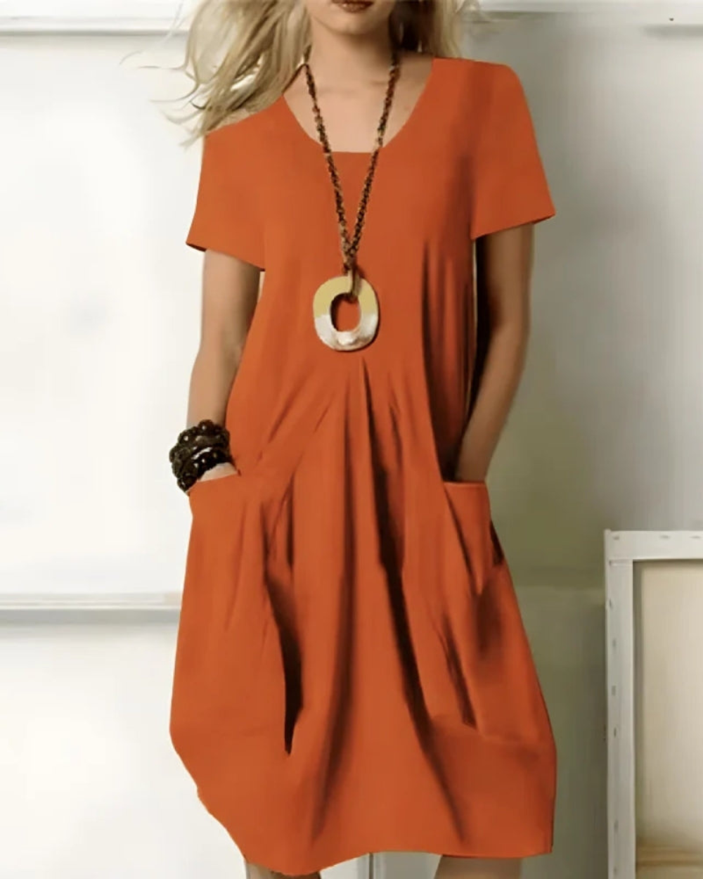 Damen Festliches Sommerkleid mit Taschen | Midi Kleid