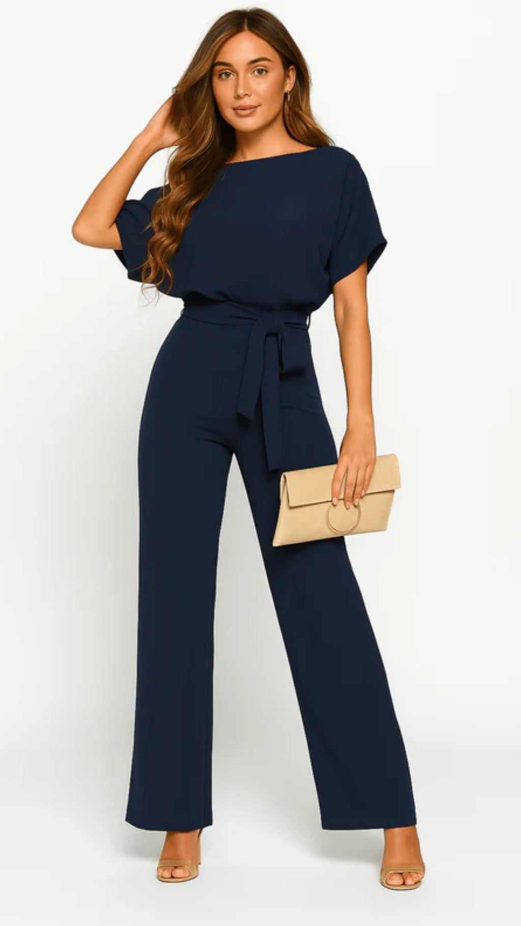 Damen Jumpsuit mit Bindegürtel – Fließendes Bein für Besondere Anlässe