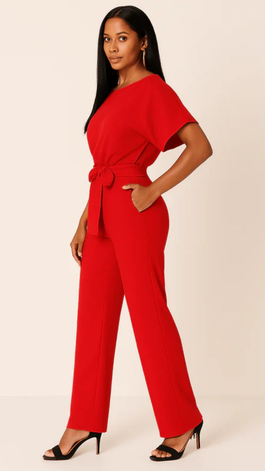 Damen Jumpsuit mit Bindegürtel – Fließendes Bein für Besondere Anlässe