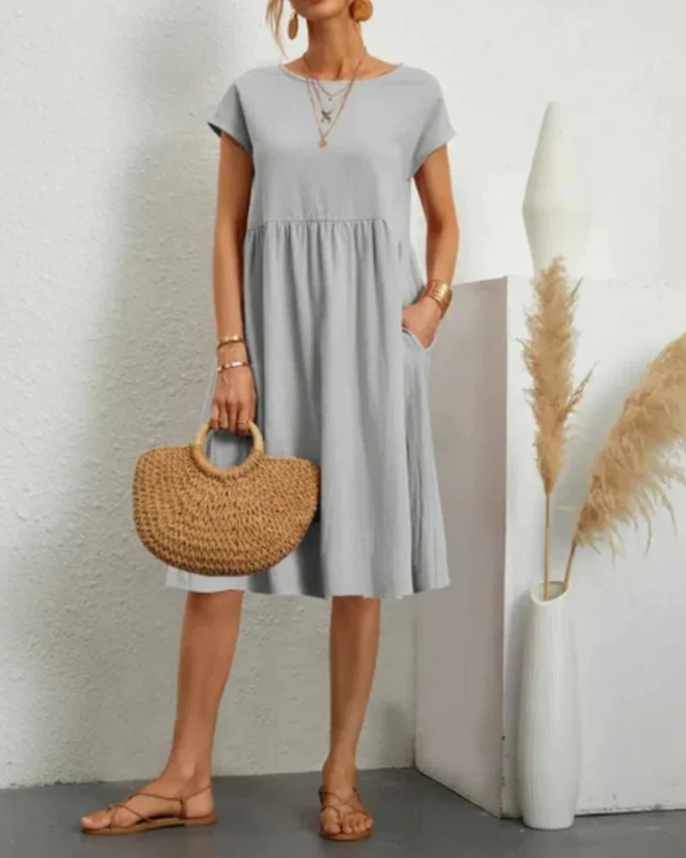 Damen Sommerkleid Midi mit Kurzarm | Elegantes Kleid