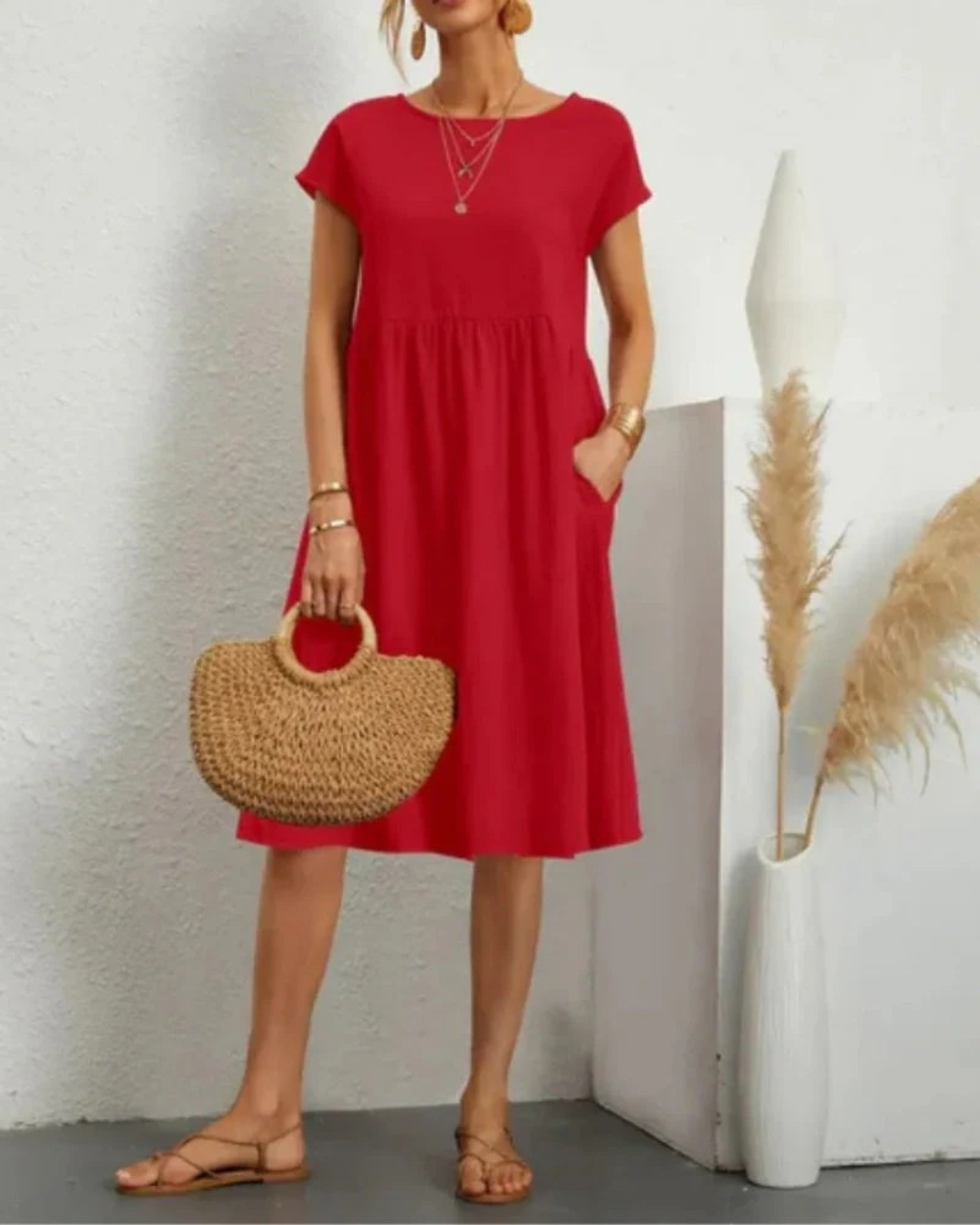 Damen Sommerkleid Midi mit Kurzarm | Elegantes Kleid