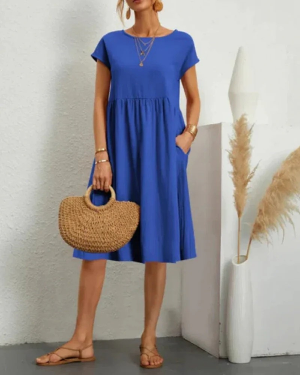 Damen Sommerkleid Midi mit Kurzarm | Elegantes Kleid
