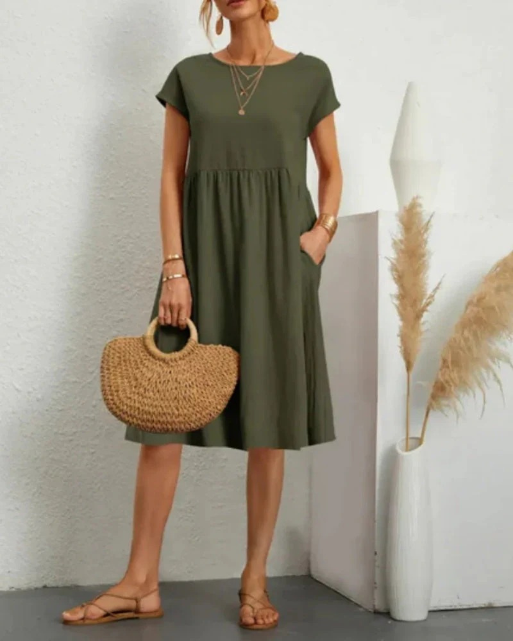 Damen Sommerkleid Midi mit Kurzarm | Elegantes Kleid