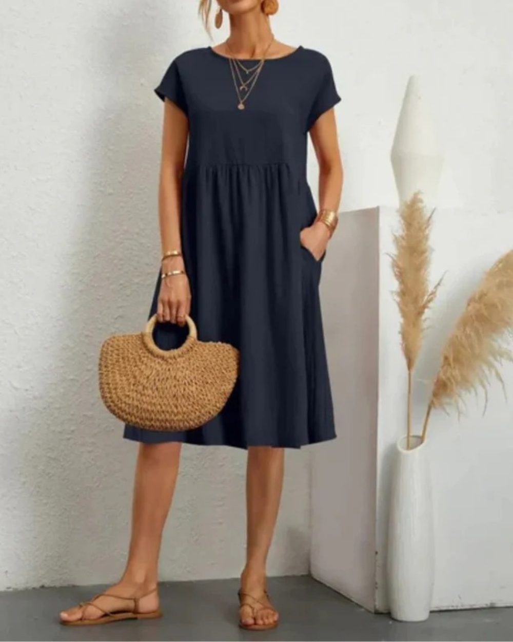 Damen Sommerkleid Midi mit Kurzarm | Elegantes Kleid