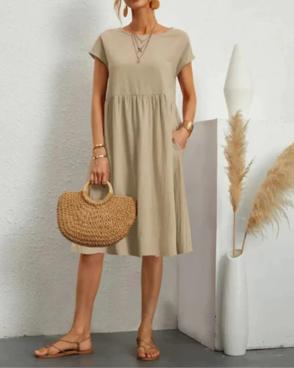 Damen Sommerkleid Midi mit Kurzarm | Elegantes Kleid