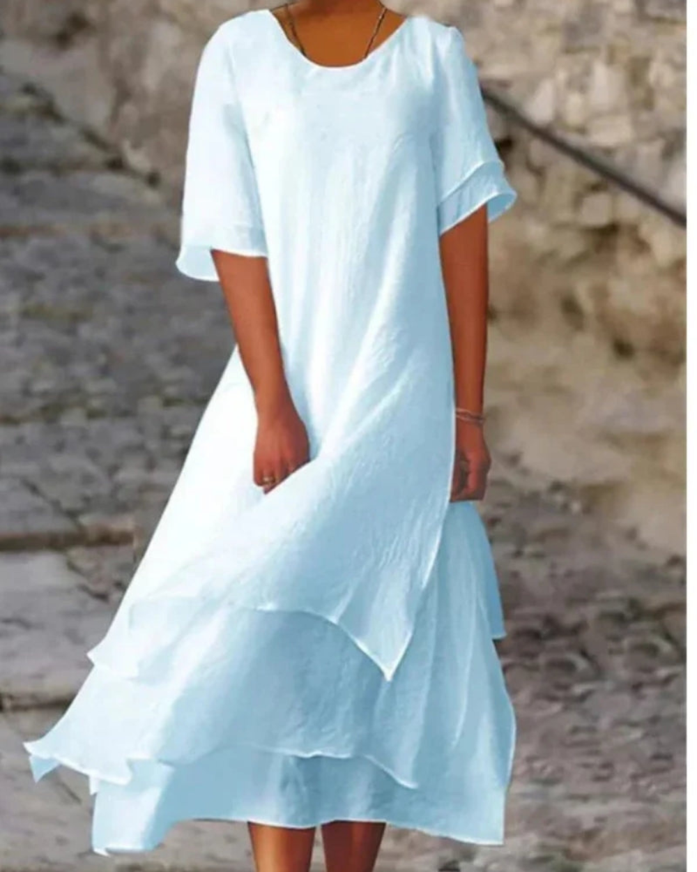 Damen Strand Sommerkleid mit Stufenrock | Midi Kleid