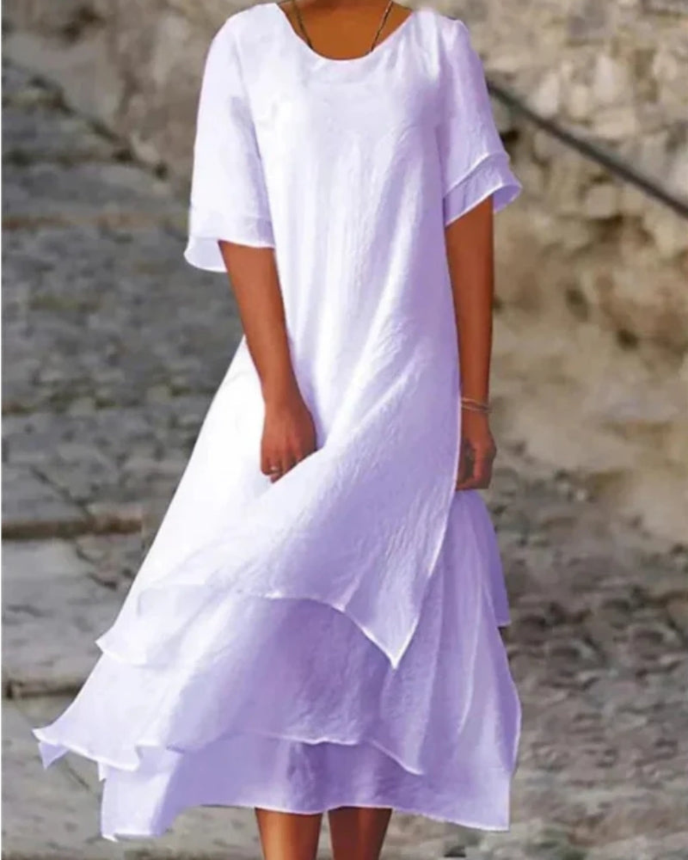 Damen Strand Sommerkleid mit Stufenrock | Midi Kleid