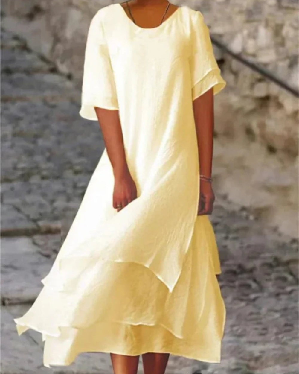 Damen Strand Sommerkleid mit Stufenrock | Midi Kleid