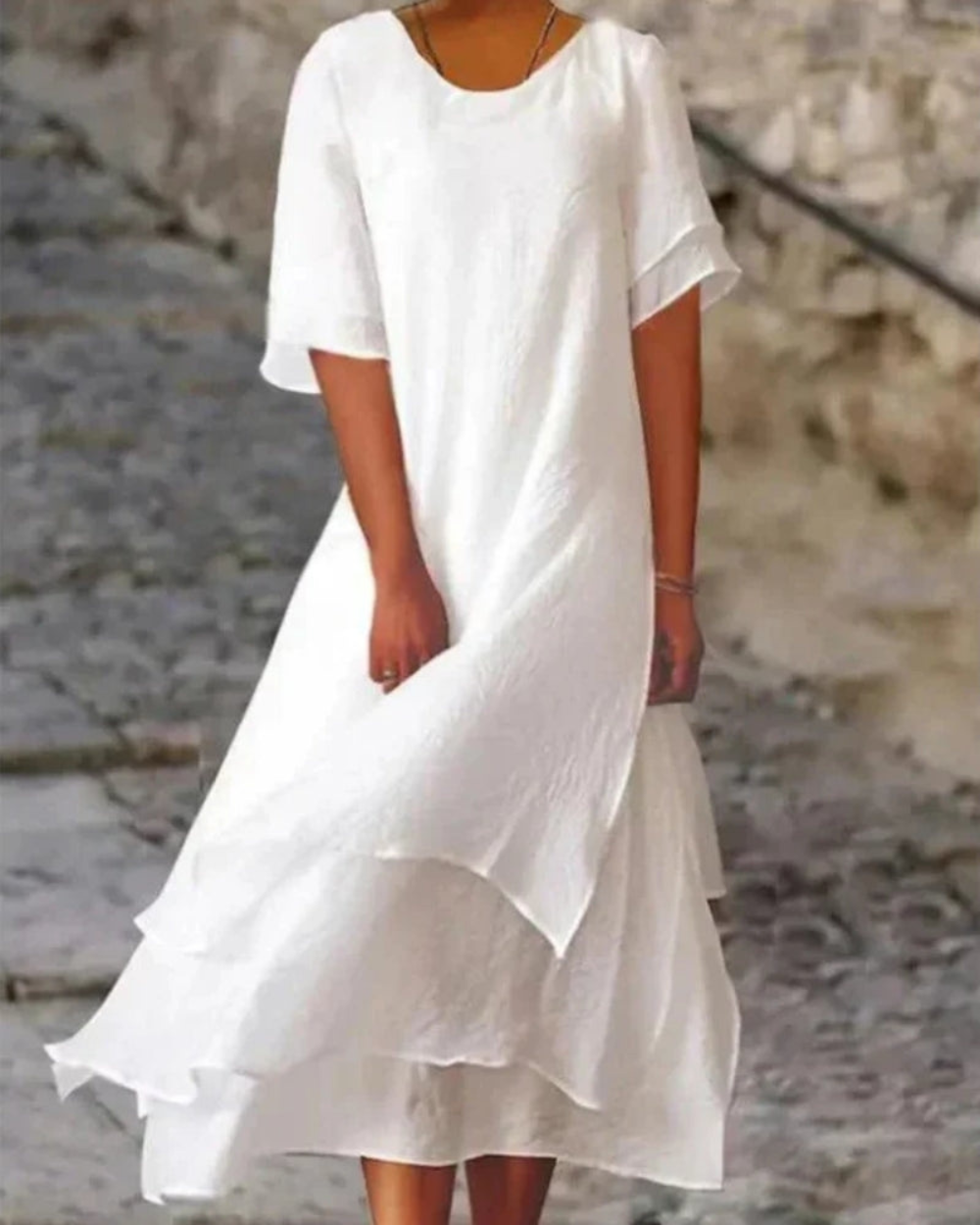 Damen Strand Sommerkleid mit Stufenrock | Midi Kleid