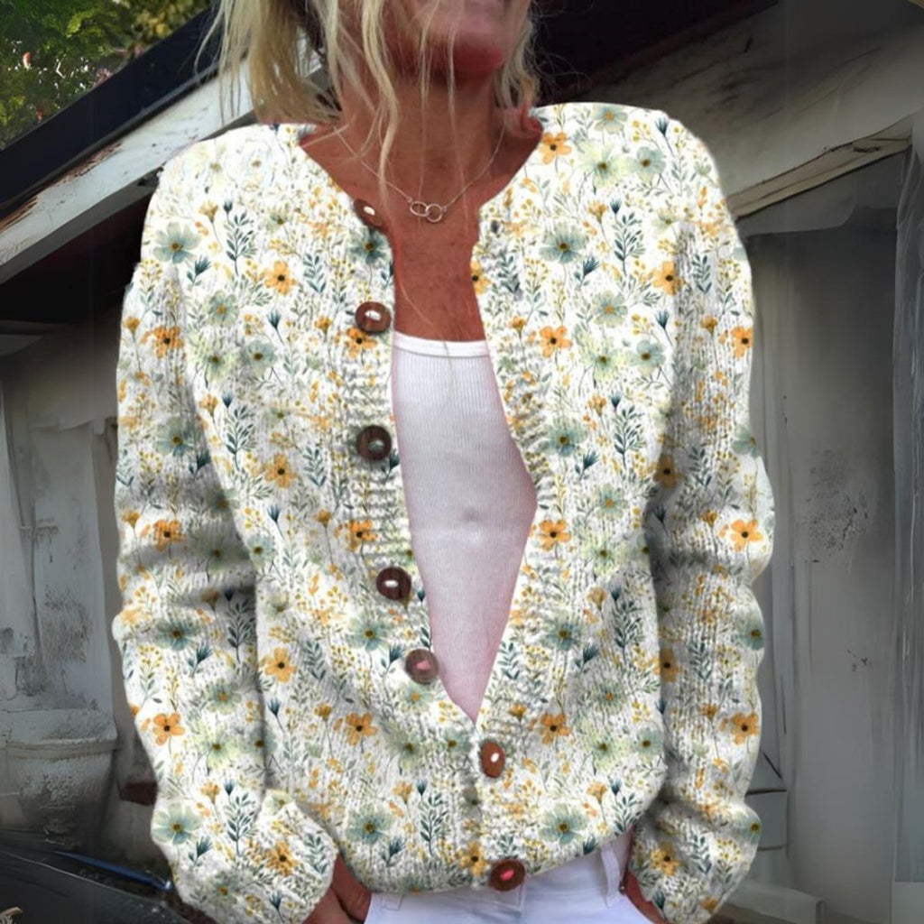 Renate | Damen Florale Strickjacke mit Knöpfen
