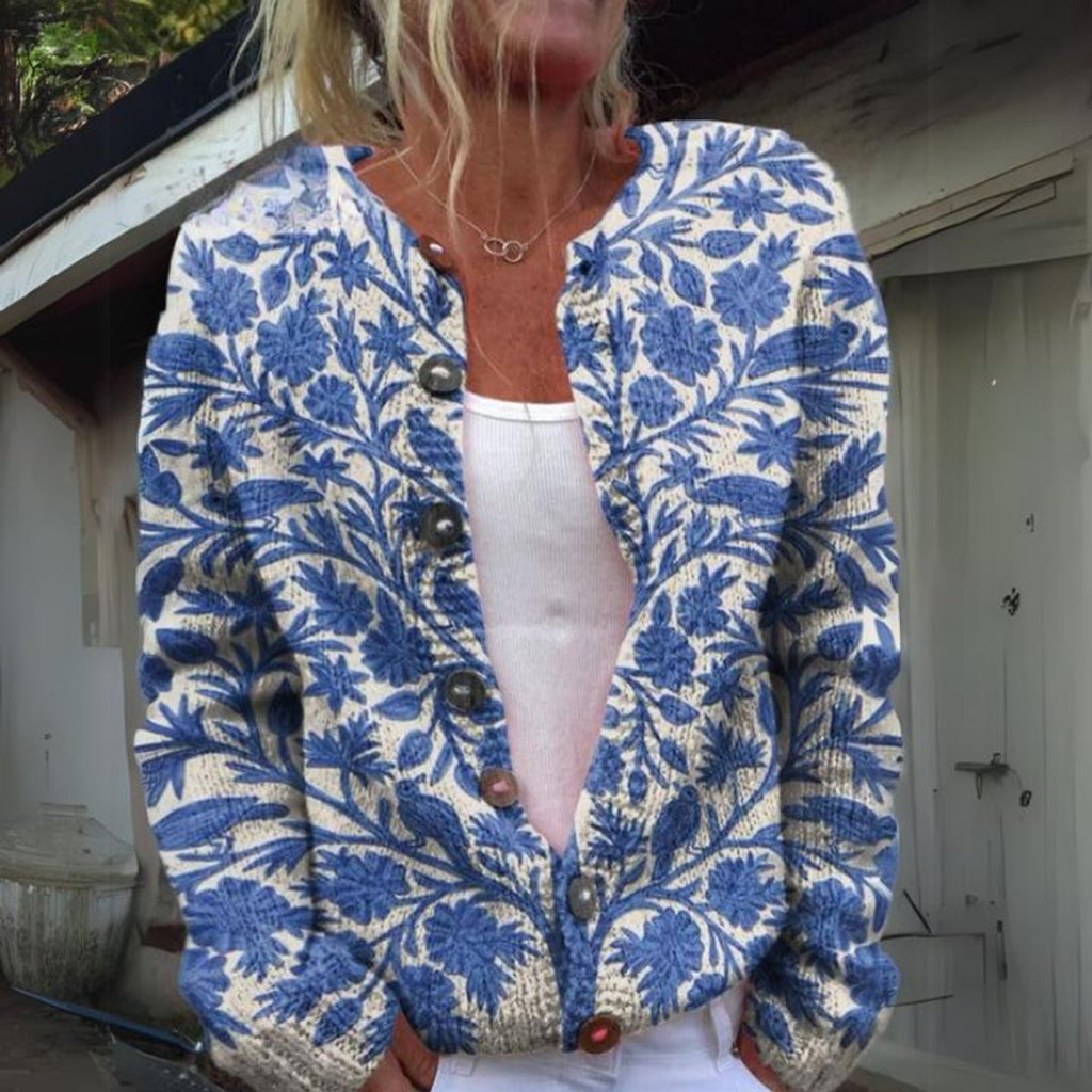 Renate | Damen Florale Strickjacke mit Knöpfen