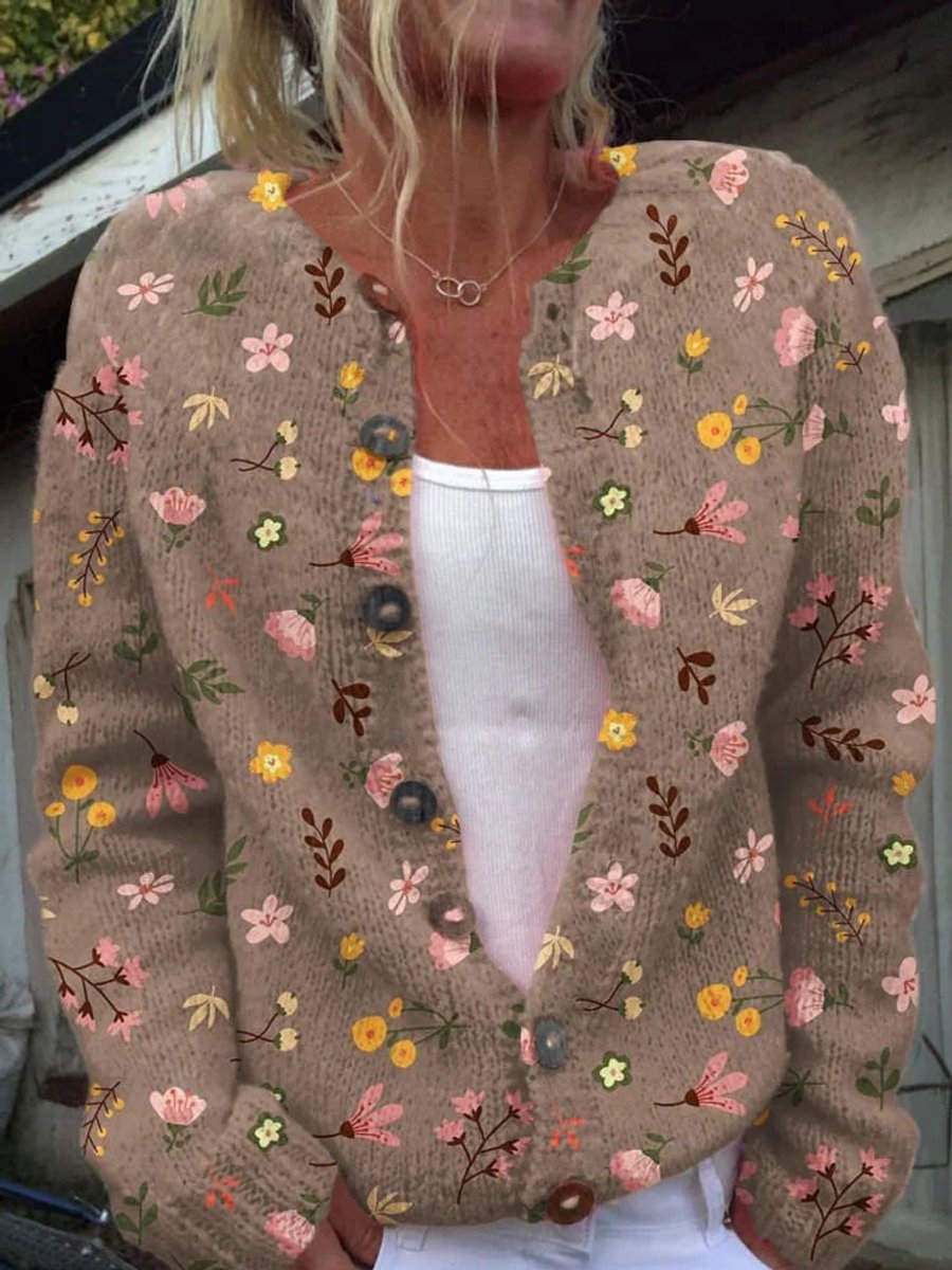 Renate | Damen Florale Strickjacke mit Knöpfen
