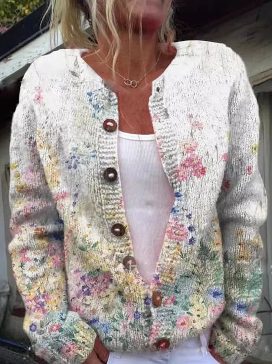 Renate | Damen Florale Strickjacke mit Knöpfen