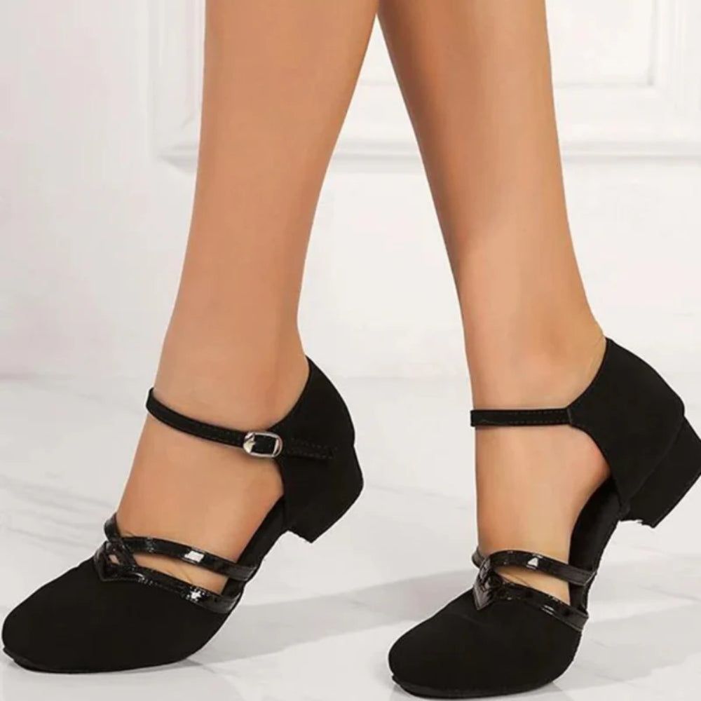 Damen Tanzschuhe mit Niedrigem Absatz – Rundkappe mit Verstellbarem Riemen