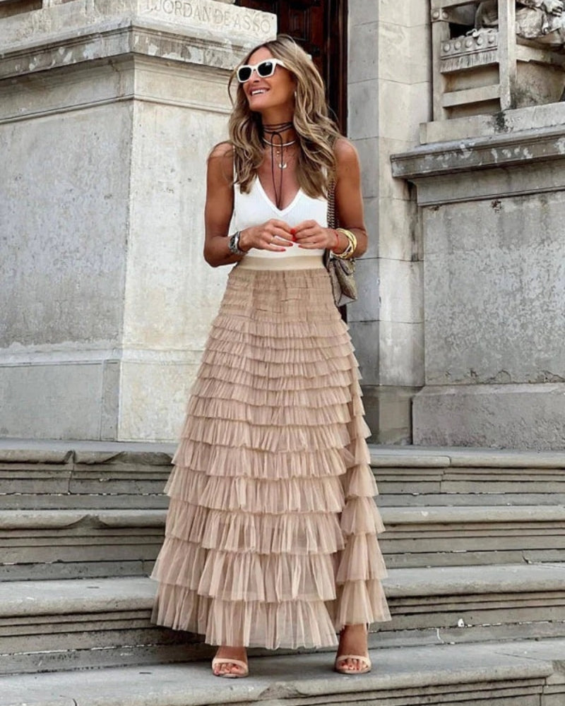 Damenrock mit hoher Taille im Boho-Stil | Maxi