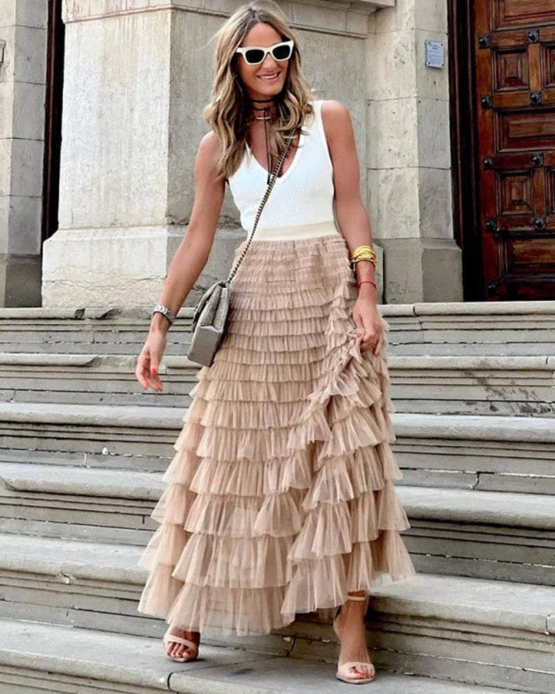 Damenrock mit hoher Taille im Boho-Stil | Maxi