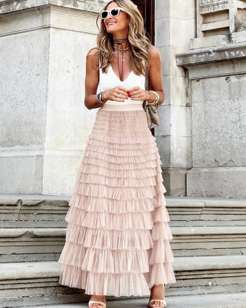 Damenrock mit hoher Taille im Boho-Stil | Maxi