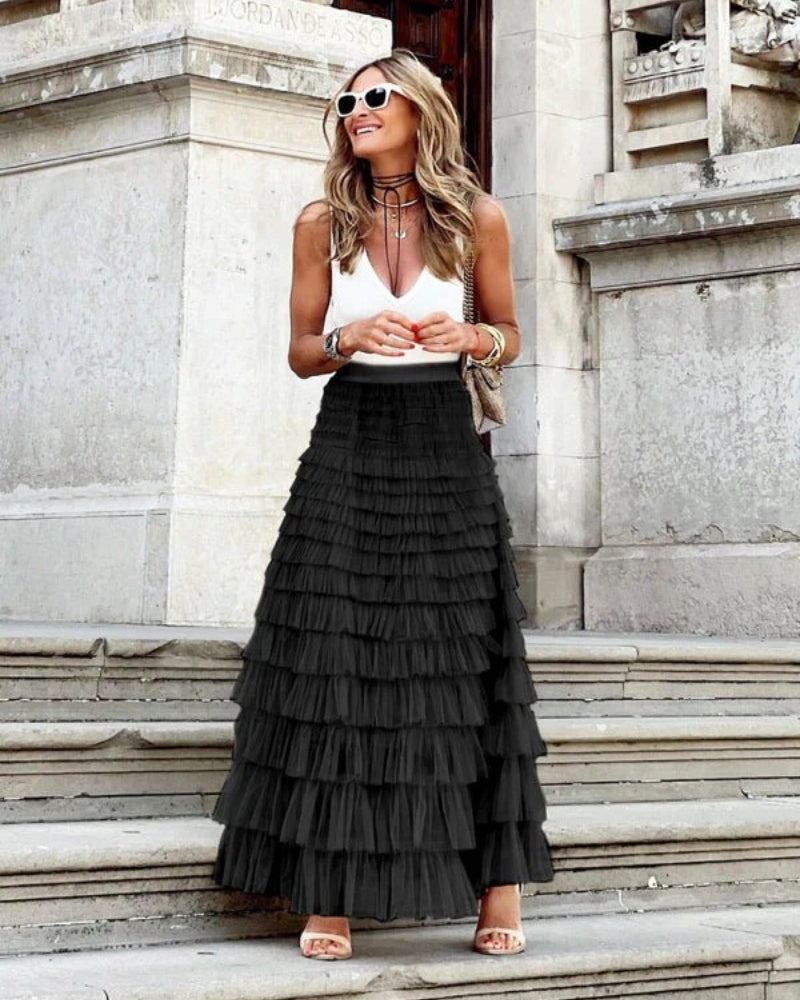 Damenrock mit hoher Taille im Boho-Stil | Maxi