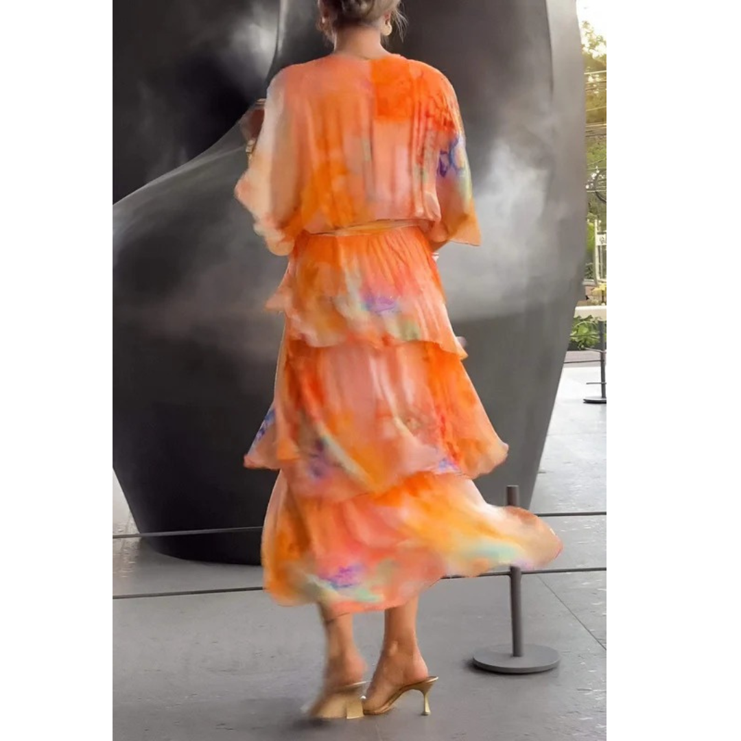 Dana | Damen Elegante Chiffon Maxikleid