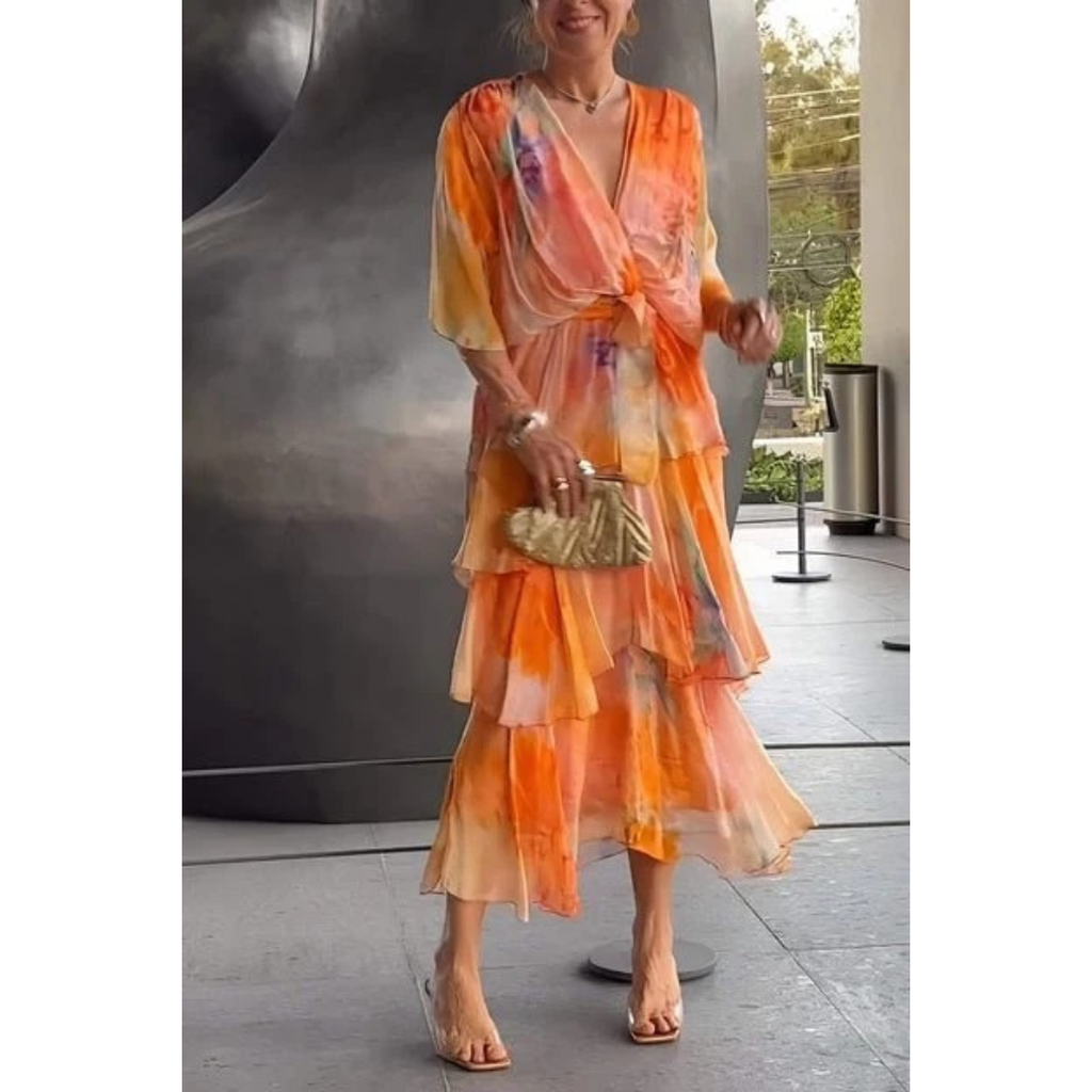 Dana | Damen Elegante Chiffon Maxikleid