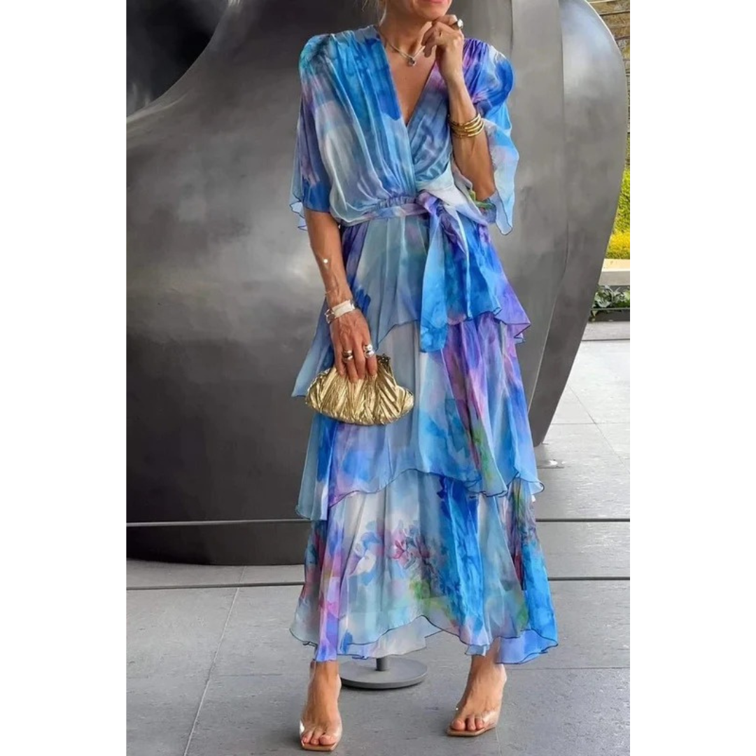 Dana | Damen Elegante Chiffon Maxikleid