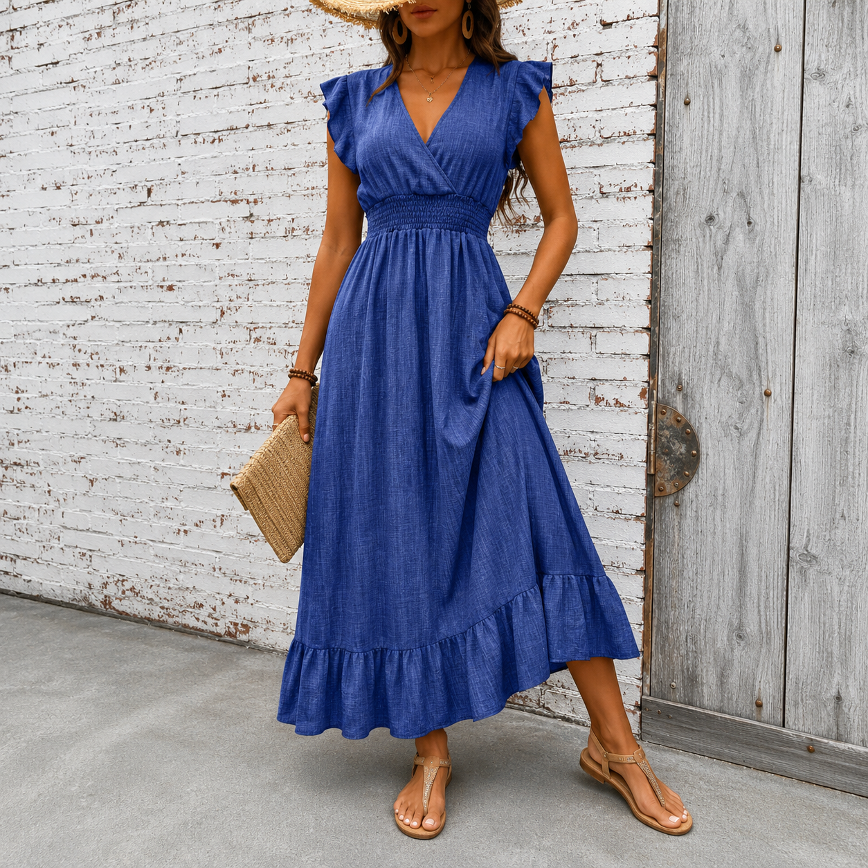 Daria | Damen Sommerkleid Maxi Boho Blau