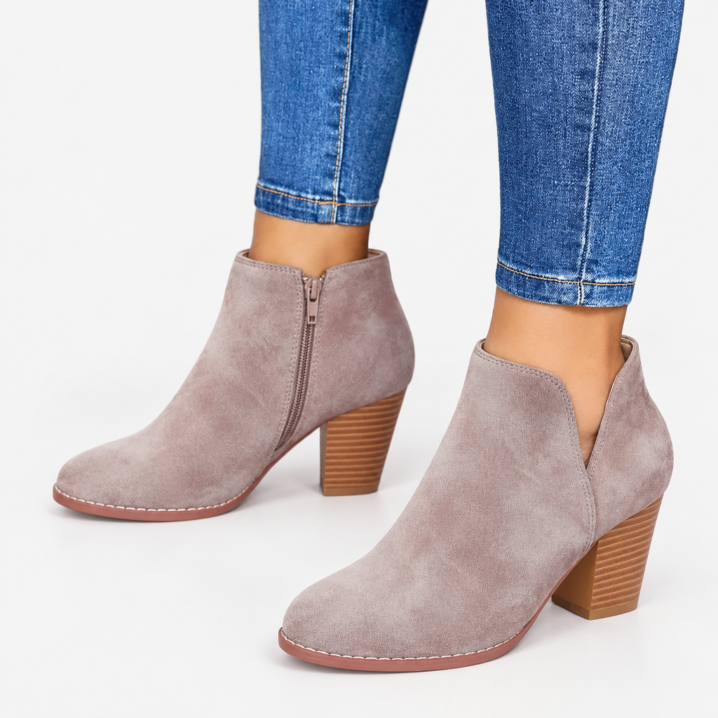 Davina | Damen Orthopädische Wildleder Stiefeletten mit Reißverschluss und Absatz