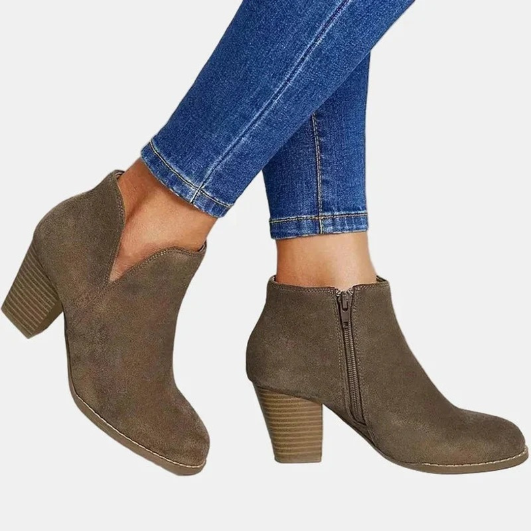 Davina | Damen Orthopädische Wildleder Stiefeletten mit Reißverschluss und Absatz