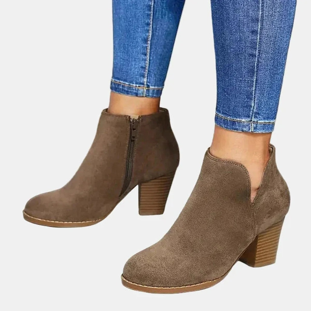 Davina | Damen Orthopädische Wildleder Stiefeletten mit Reißverschluss und Absatz