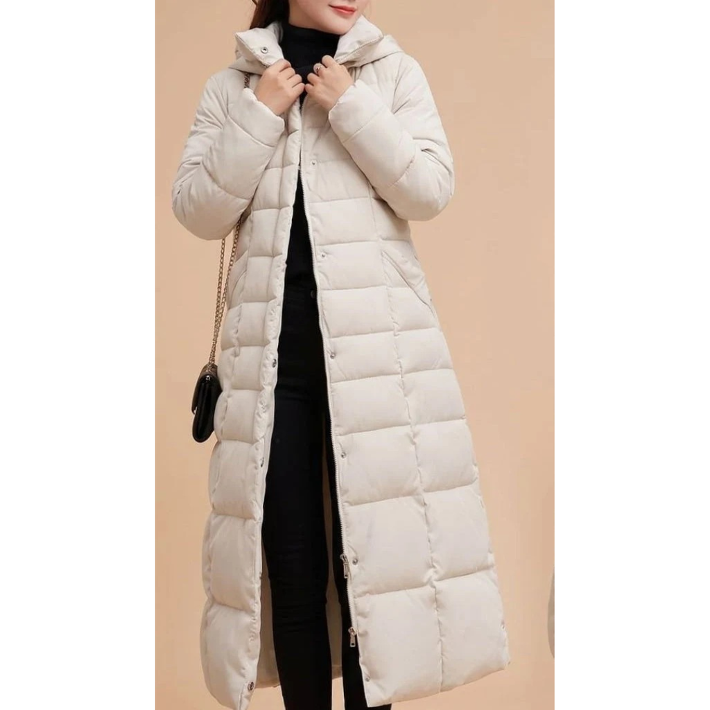 Deborah | Damen Lange Winterjacke mit Kapuze und Reißverschluss