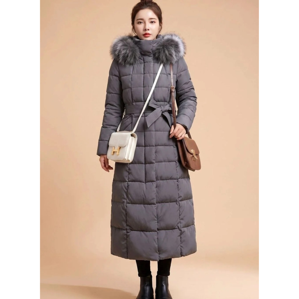Deborah | Damen Lange Winterjacke mit Kapuze und Reißverschluss