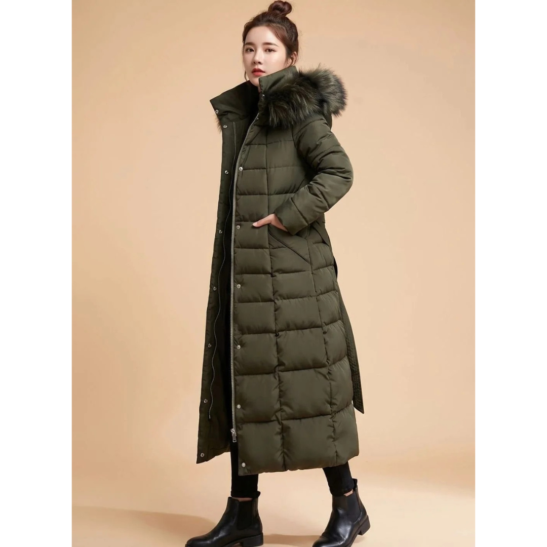 Deborah | Damen Lange Winterjacke mit Kapuze und Reißverschluss