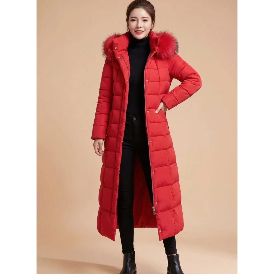 Deborah | Damen Lange Winterjacke mit Kapuze und Reißverschluss