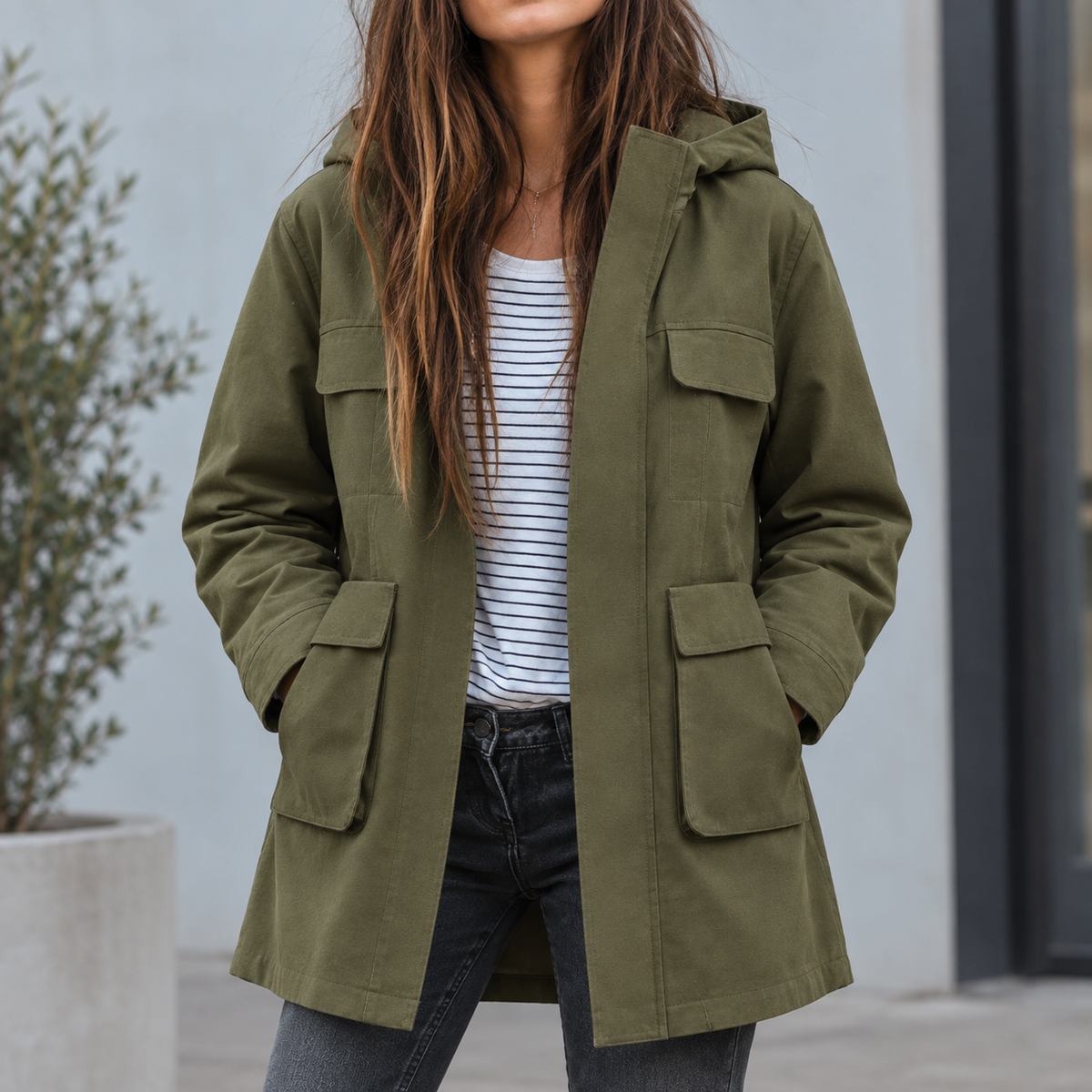 Diana | Damen Grüne Jacke mit Oversize Design und Taschen
