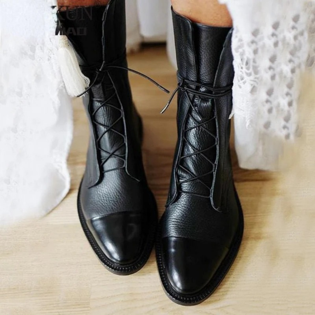 Diana | Damen Schwarze Orthopädische Stiefel Mit Leder Design Und Komfortabler Sohle
