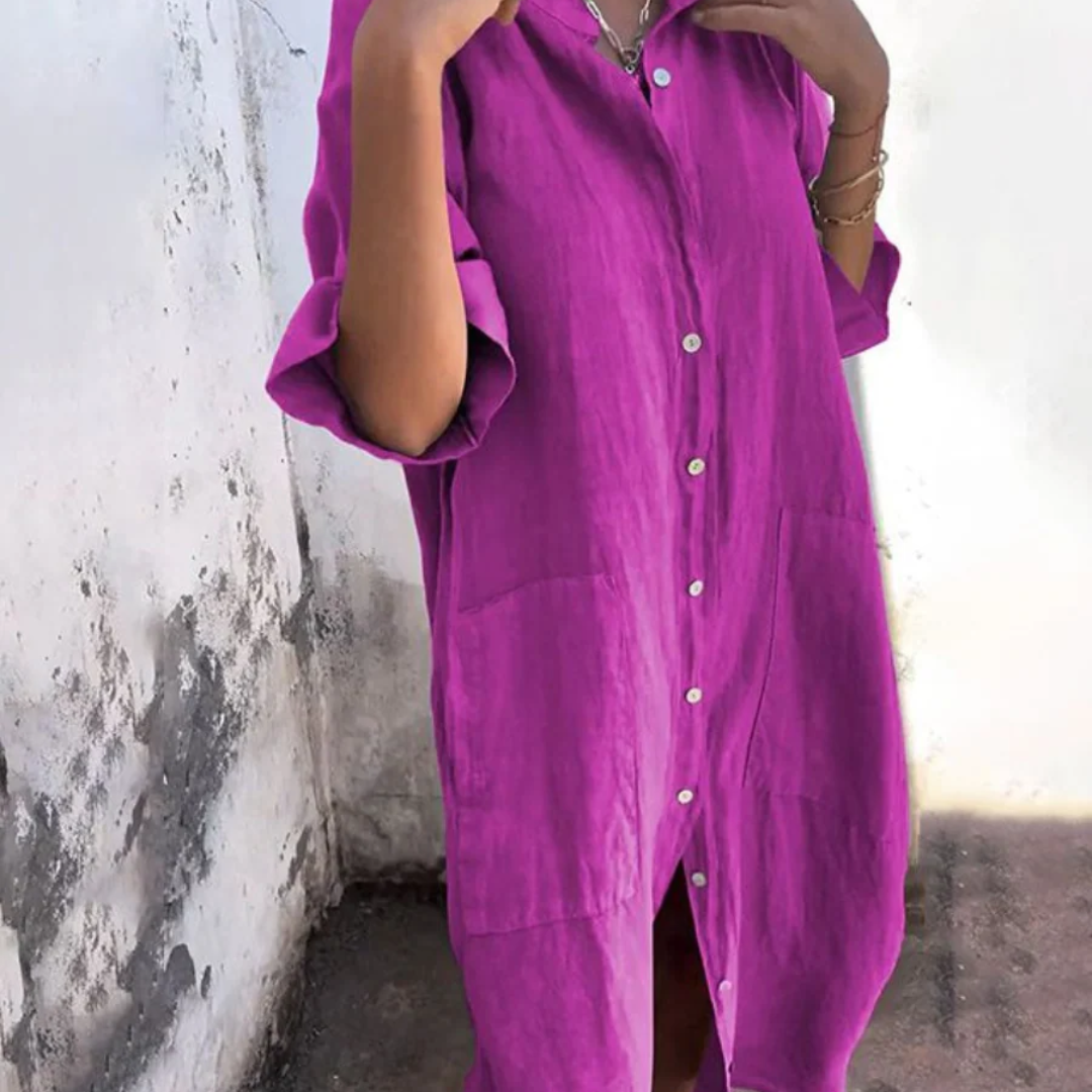 Dilan | Damen Sommerkleid Maxi Lang Boho Mit Knöpfen