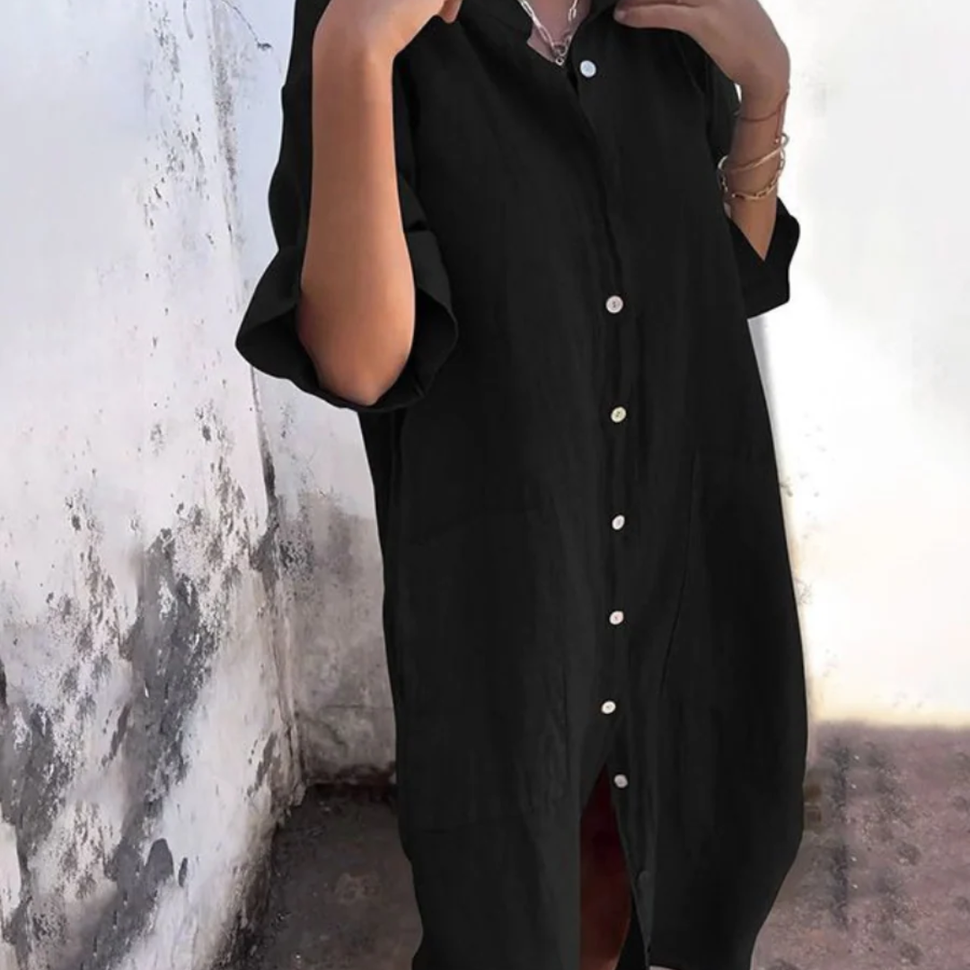 Dilan | Damen Sommerkleid Maxi Lang Boho Mit Knöpfen
