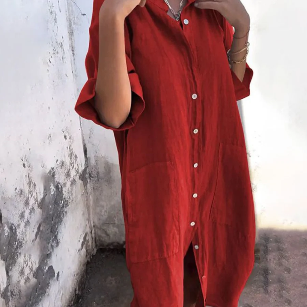 Dilan | Damen Sommerkleid Maxi Lang Boho Mit Knöpfen
