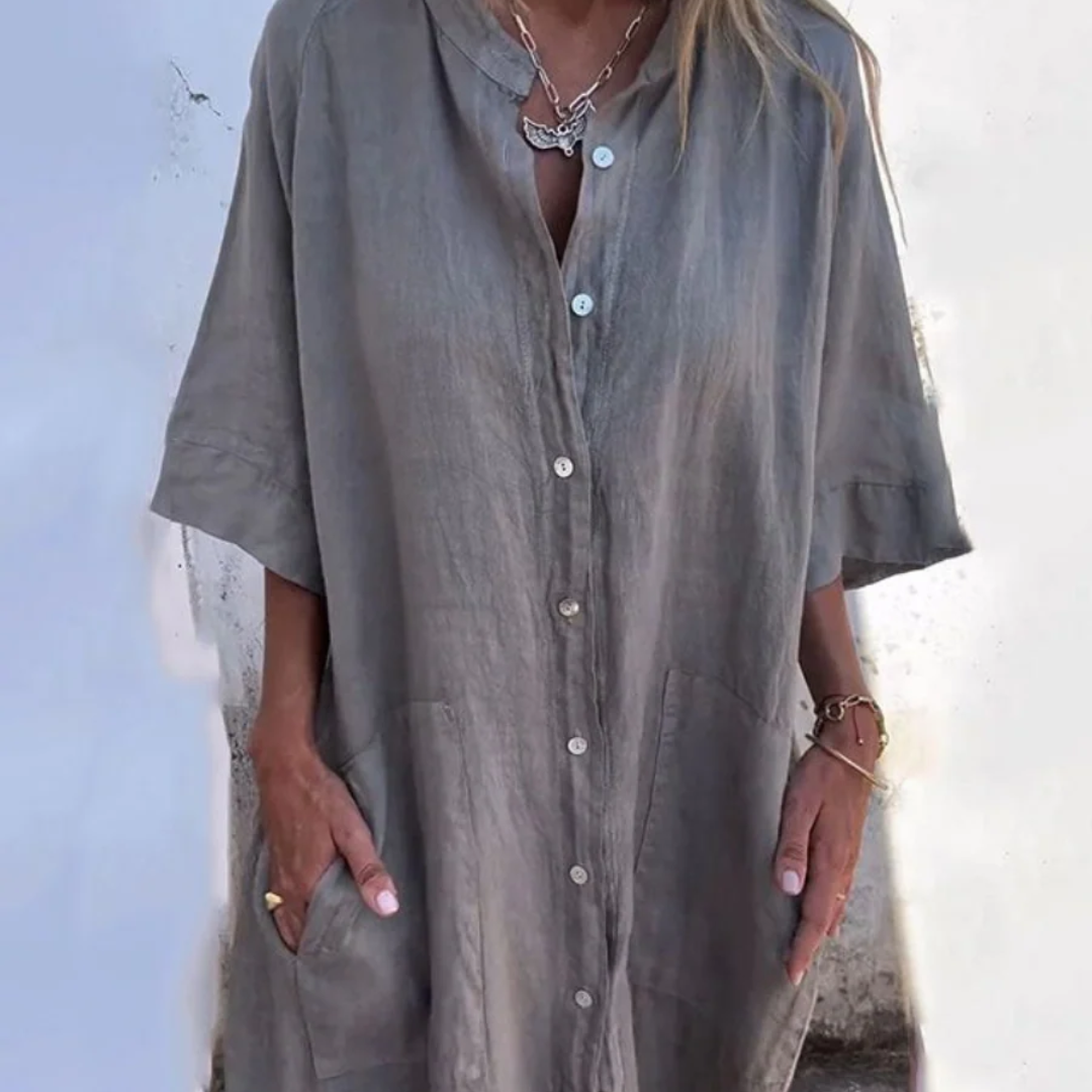 Dilan | Damen Sommerkleid Maxi Lang Boho Mit Knöpfen