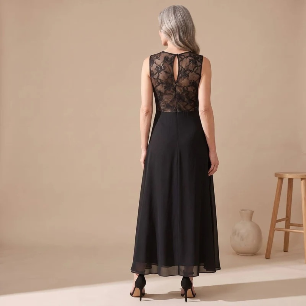 Doreen | Damen Schwarzes Abendkleid mit langem Schnitt